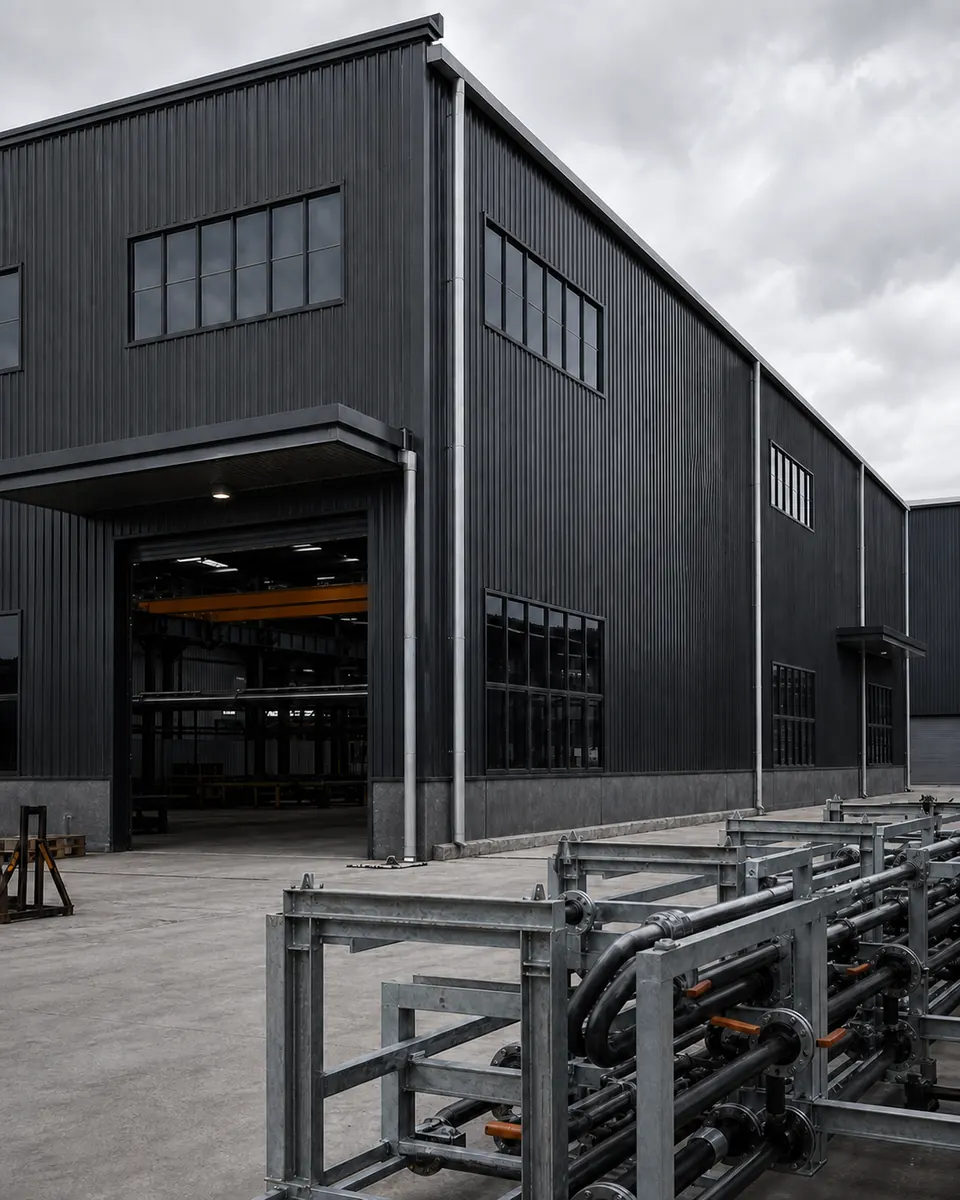 Industrial manufacturing facility and pipeline fabrication area
